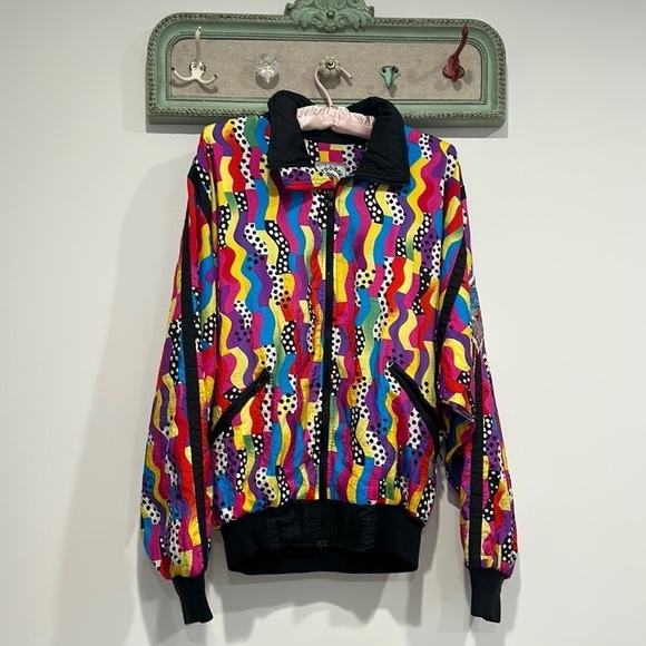 Vintage 80-90 hot dogger windbreaker zip light weight multi color print jacket - Picture 1 of 6